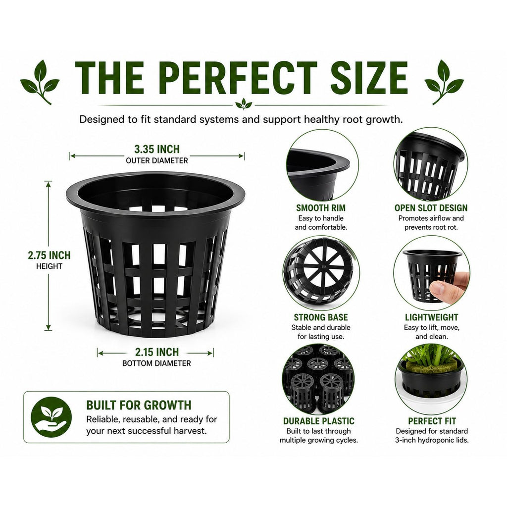 6 Pack 3 Inch Net Pots - Hydroponic Net Cups, Mesh Plant Pots, DWC Growing Baskets