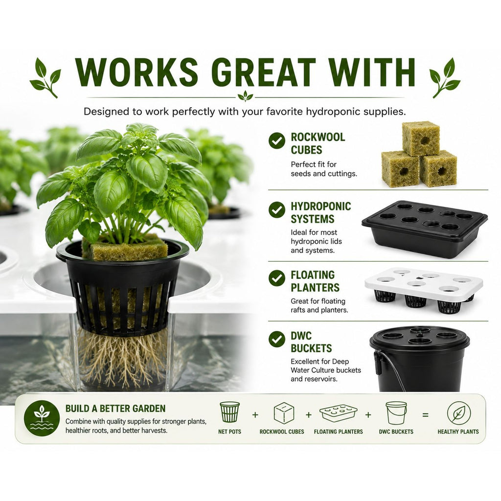 6 Pack 3 Inch Net Pots - Hydroponic Net Cups, Mesh Plant Pots, DWC Growing Baskets