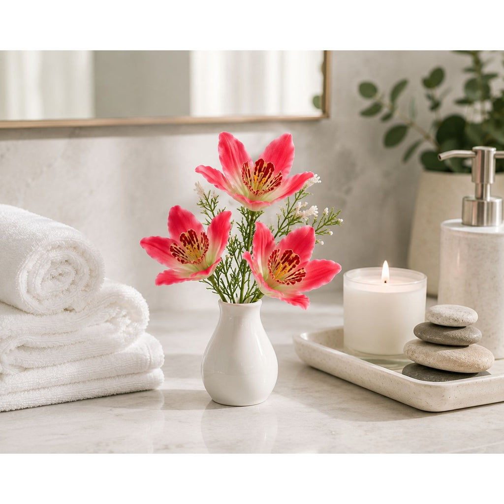 Real Touch Orchid Stems Set of 7 Coral Pink Artificial Orchid Flowers 13 Inch Faux Floral Stems Wedding Centerpieces