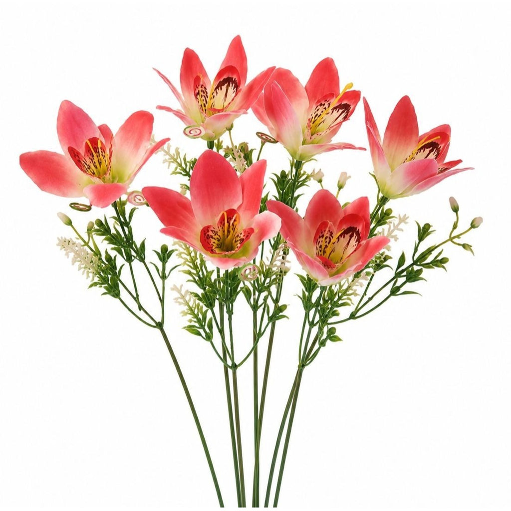 Real Touch Orchid Stems Set of 7 Coral Pink Artificial Orchid Flowers 13 Inch Faux Floral Stems Wedding Centerpieces