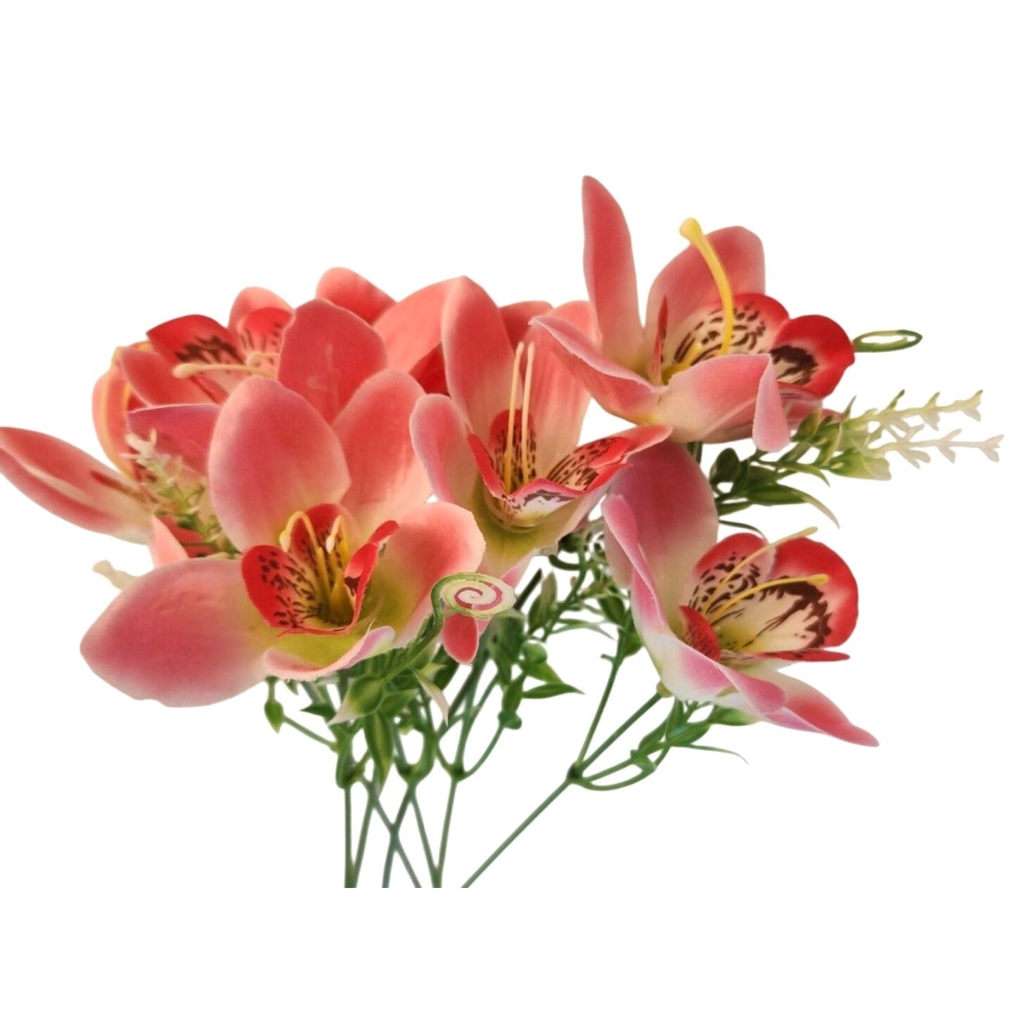 Real Touch Orchid Stems Set of 7 Coral Pink Artificial Orchid Flowers 13 Inch Faux Floral Stems Wedding Centerpieces