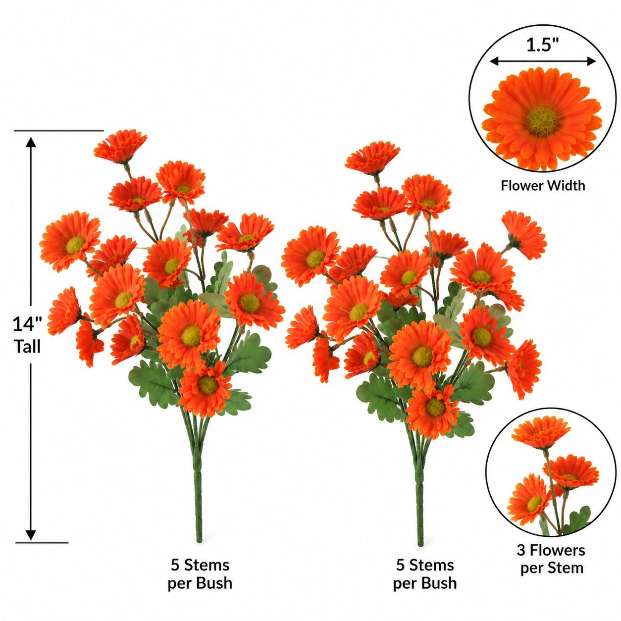 Orange Daisy Mum Bushes Set of 2, 14-Inch, 30 Fall Blooms