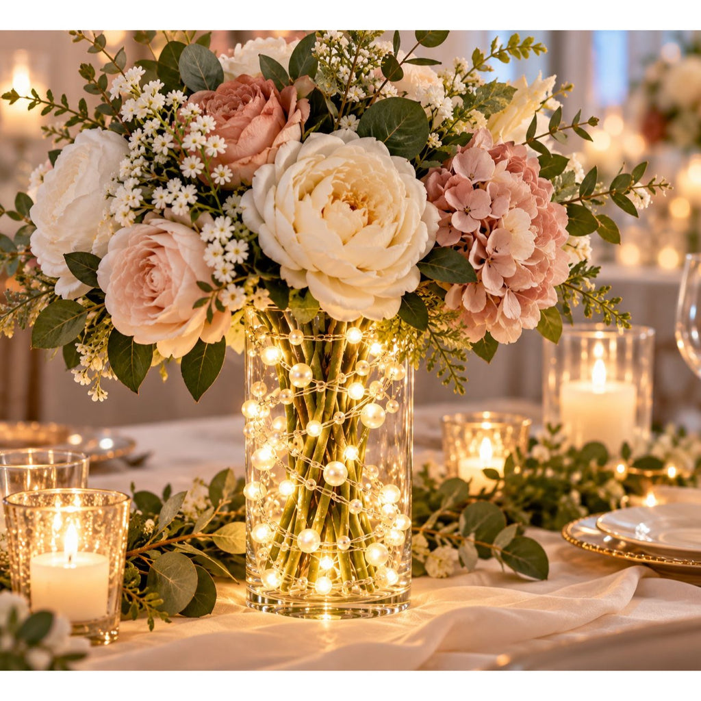 2 Pack Pearl LED String Lights 6 Ft 20 LED Warm White Battery Wedding Decor