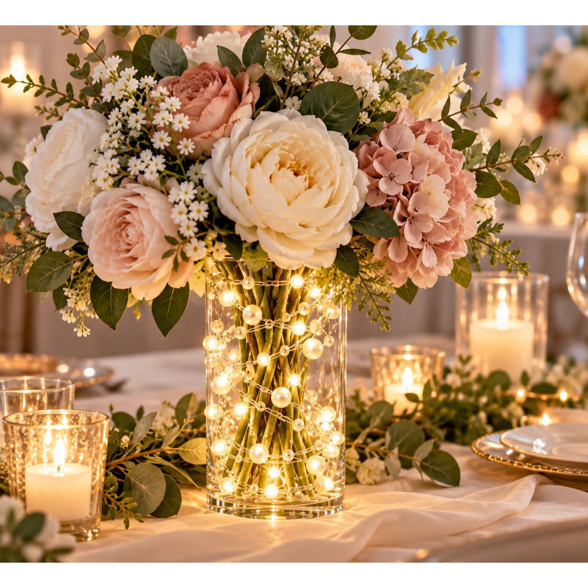 2 Pack Pearl LED String Lights 6 Ft 20 LED Warm White Battery Wedding Decor