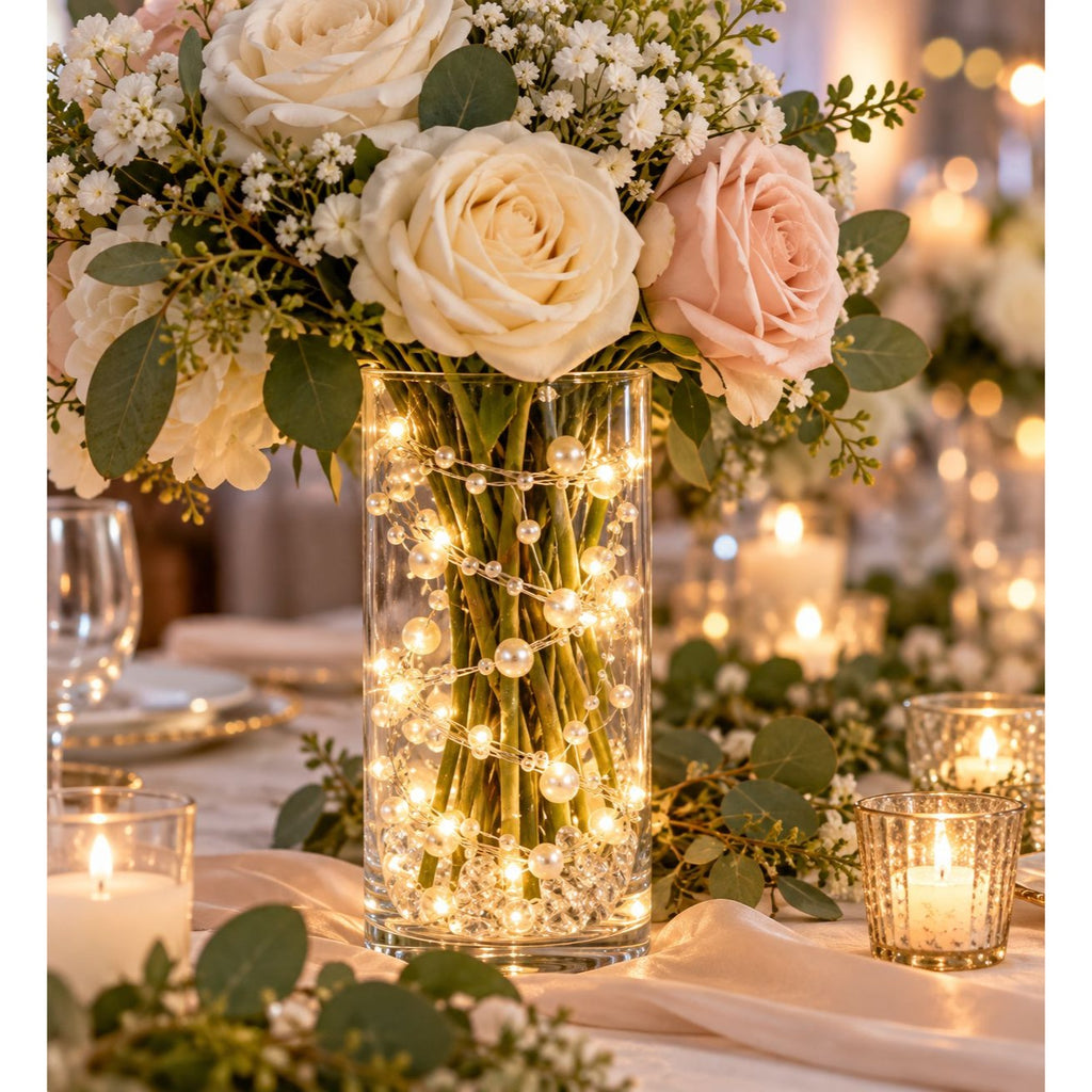 2 Pack Pearl LED String Lights 6 Ft 20 LED Warm White Battery Wedding Decor