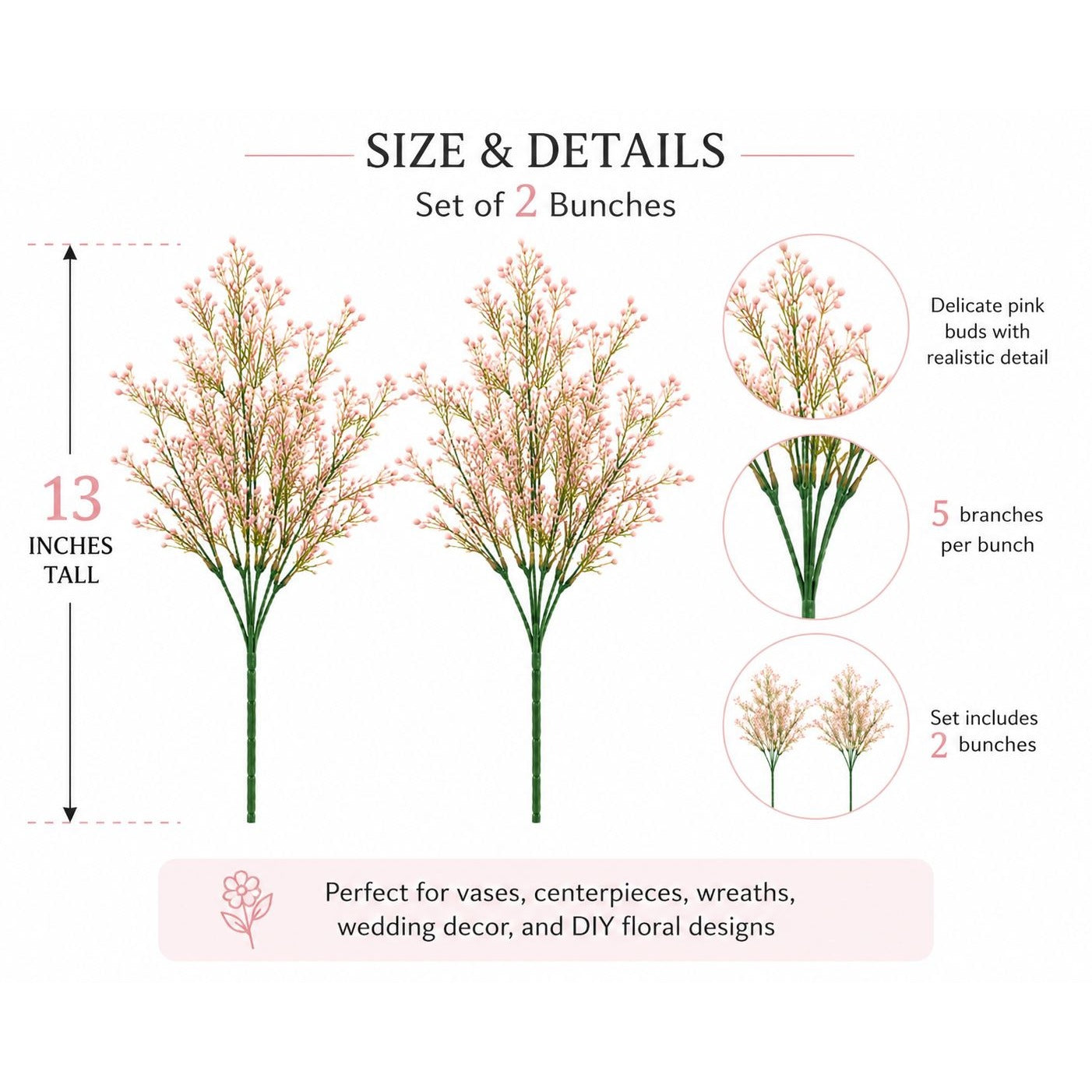 Blush Pink Faux Wax Flowers Set of 2 Artificial Flower Sprays Wedding Bouquet Filler Cottagecore Decor Floral Stems