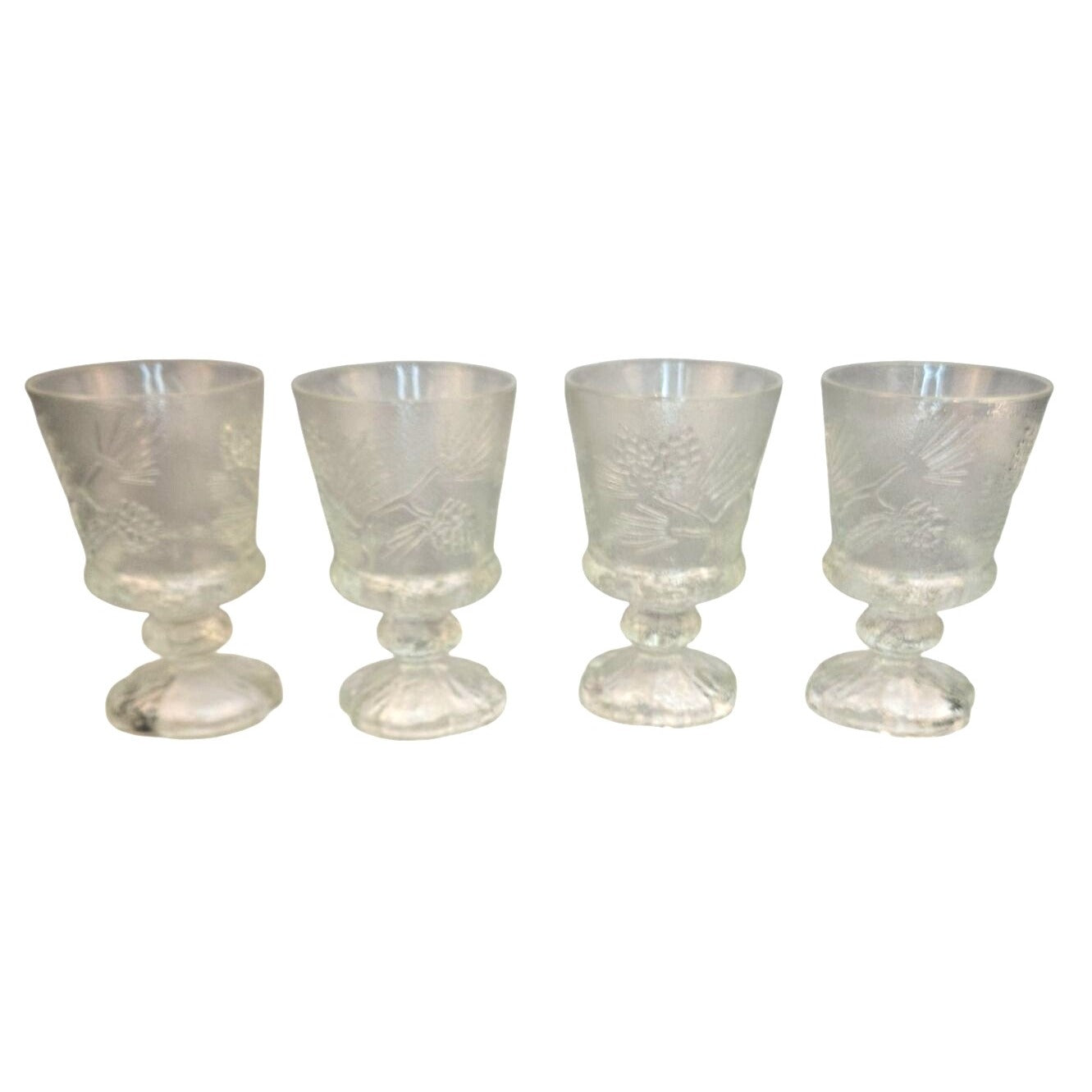 Indiana Glass Tiara Ponderosa Pine Water Goblets Set of 4 Rustic Pressed Glass Pinecone Design Vintage