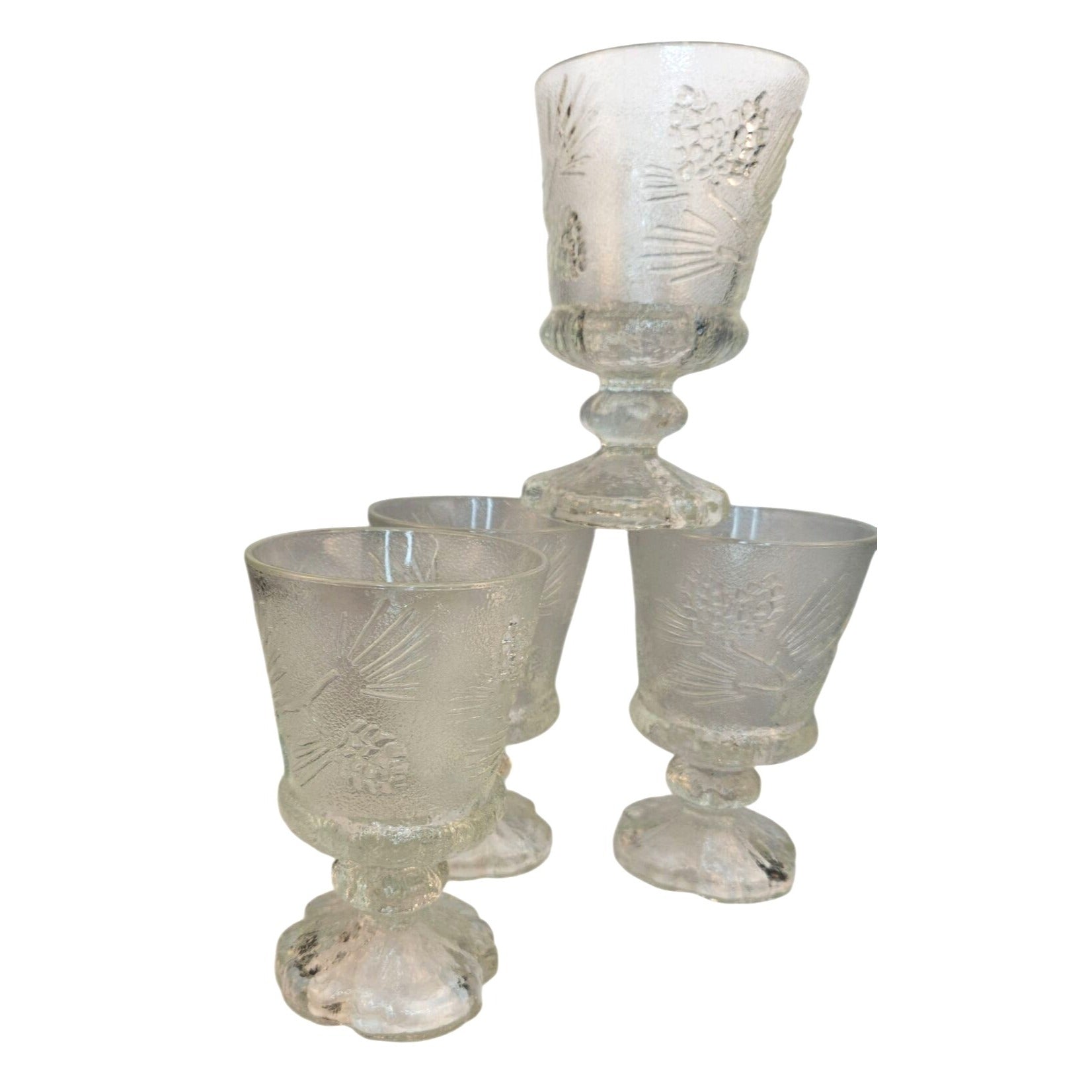 Indiana Glass Tiara Ponderosa Pine Water Goblets Set of 4 Rustic Pressed Glass Pinecone Design Vintage