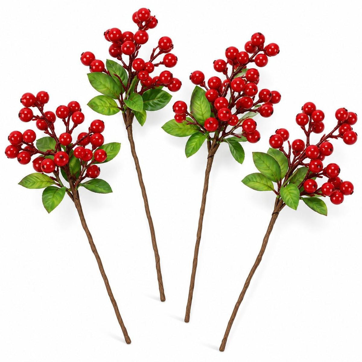 Artificial Red Berry Cluster Stems Set of 4, 9 Inch Faux Christmas Picks