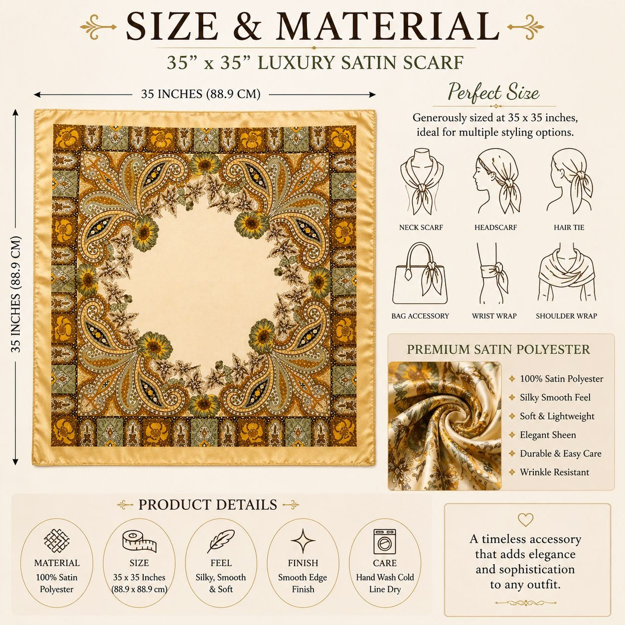 Size & Material of 35x35 inch scarf