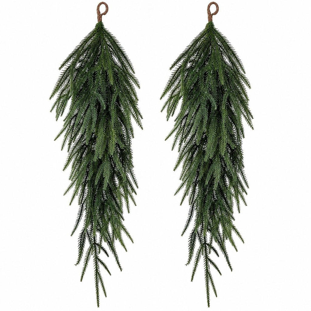 Set of 2 Dark Green Norfolk Pine Swags, 26 Inch Double Door Greenery Decor