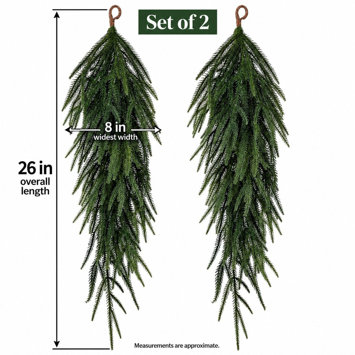 Set of 2 Dark Green Norfolk Pine Swags, 26 Inch Double Door Greenery Decor