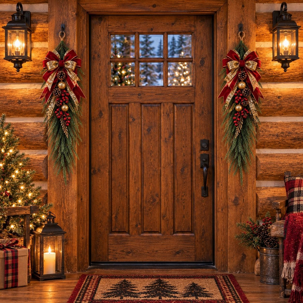 Set of 2 Dark Green Norfolk Pine Swags, 26 Inch Double Door Greenery Decor