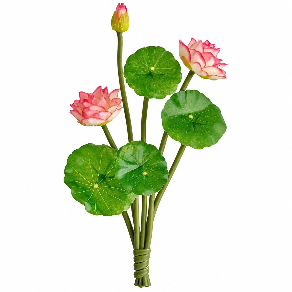 Faux Pink Water Lily Set, 7 Stems, Approximately 10 In