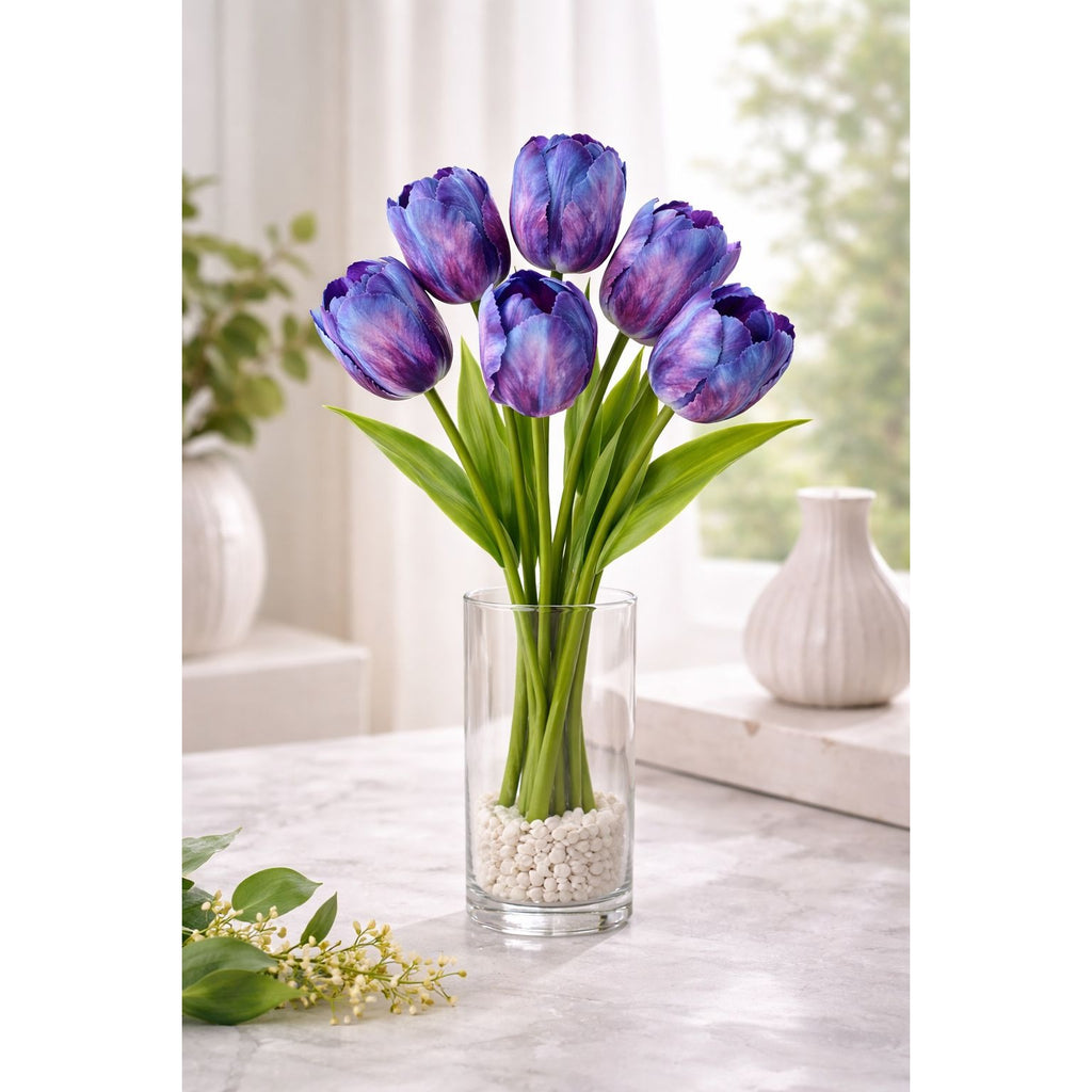 Artificial Purple Tulip Flowers Realistic Gradient Tulip Bouquet 6 Stems