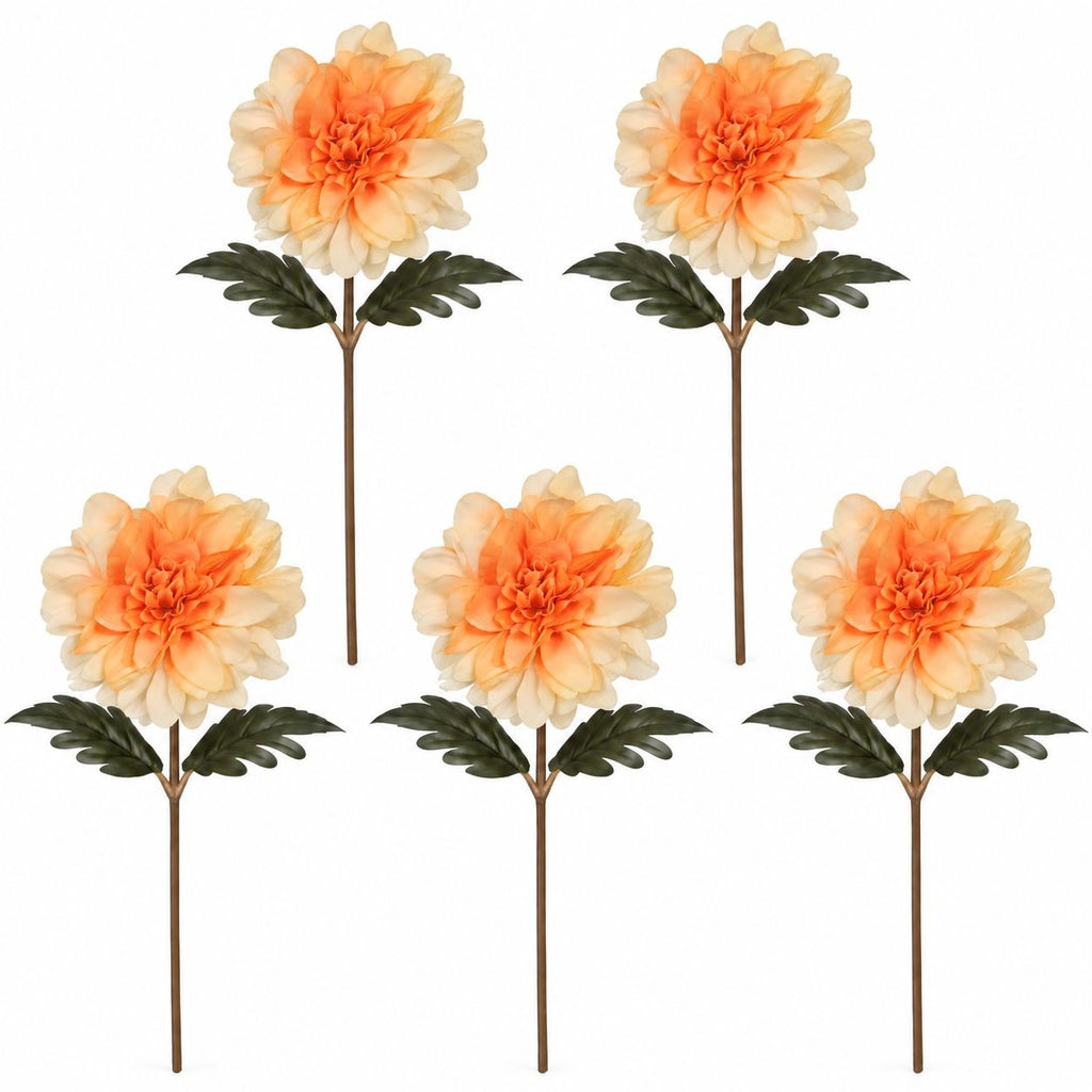 Orange Peach Cream Dahlia Mum Stems, Set of 5, 15 Inch