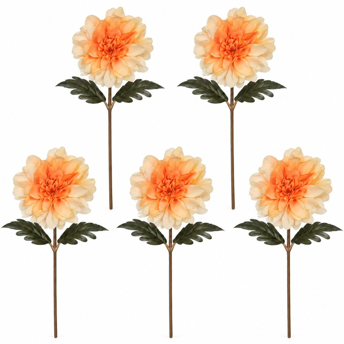 Orange Peach Cream Dahlia Mum Stems, Set of 5, 15 Inch