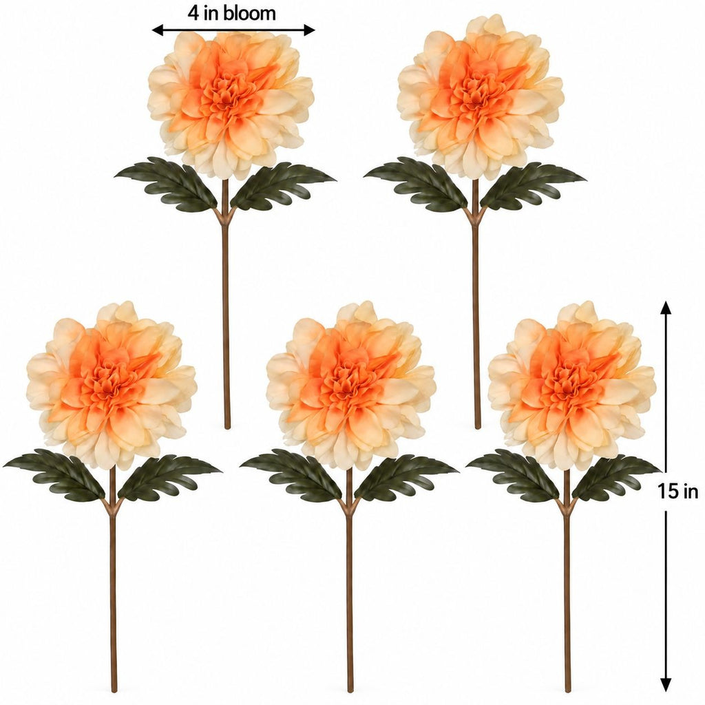 Orange Peach Cream Dahlia Mum Stems, Set of 5, 15 Inch