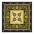 Luxury Gold Baroque Satin Square Scarf for Women – Black & Gold Ornate Chain Print Headscarf, Neck Scarf, Hair Wrap, Fashion Accessory 35x35