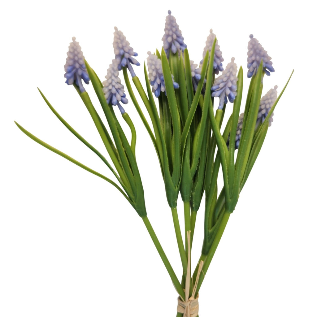 Periwinkle Blue Purple Artificial Muscari Grape Hyacinth Bush 13 Inch Real Touch 6 Stem Spring Floral
