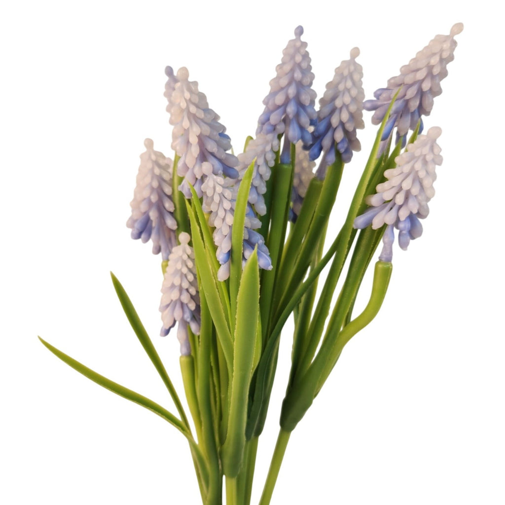Periwinkle Blue Purple Artificial Muscari Grape Hyacinth Bush 13 Inch Real Touch 6 Stem Spring Floral