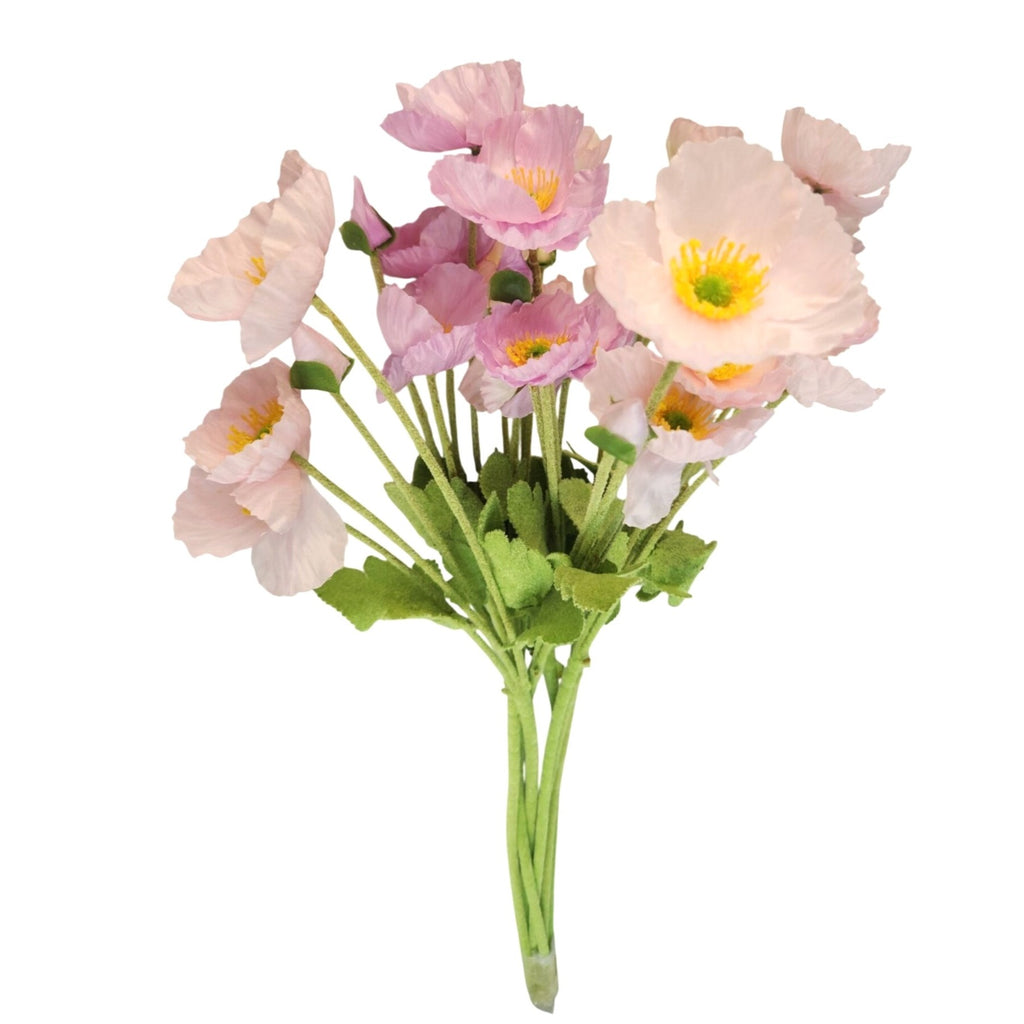 Pink Lavender Artificial Poppy Bouquet 24 Inch Faux Flowers Cottage Home Decor