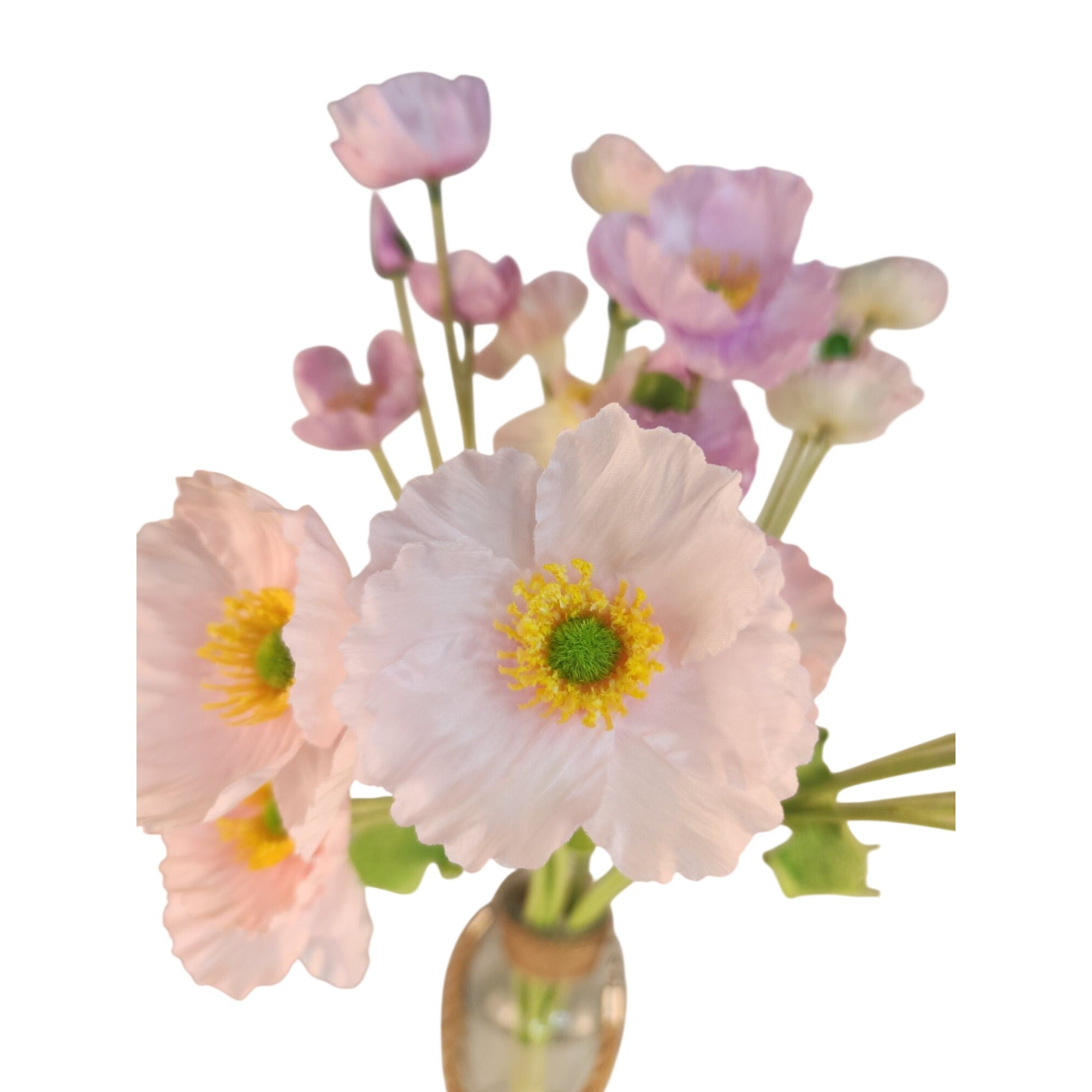 Pink Lavender Artificial Poppy Bouquet 24 Inch Faux Flowers Cottage Home Decor
