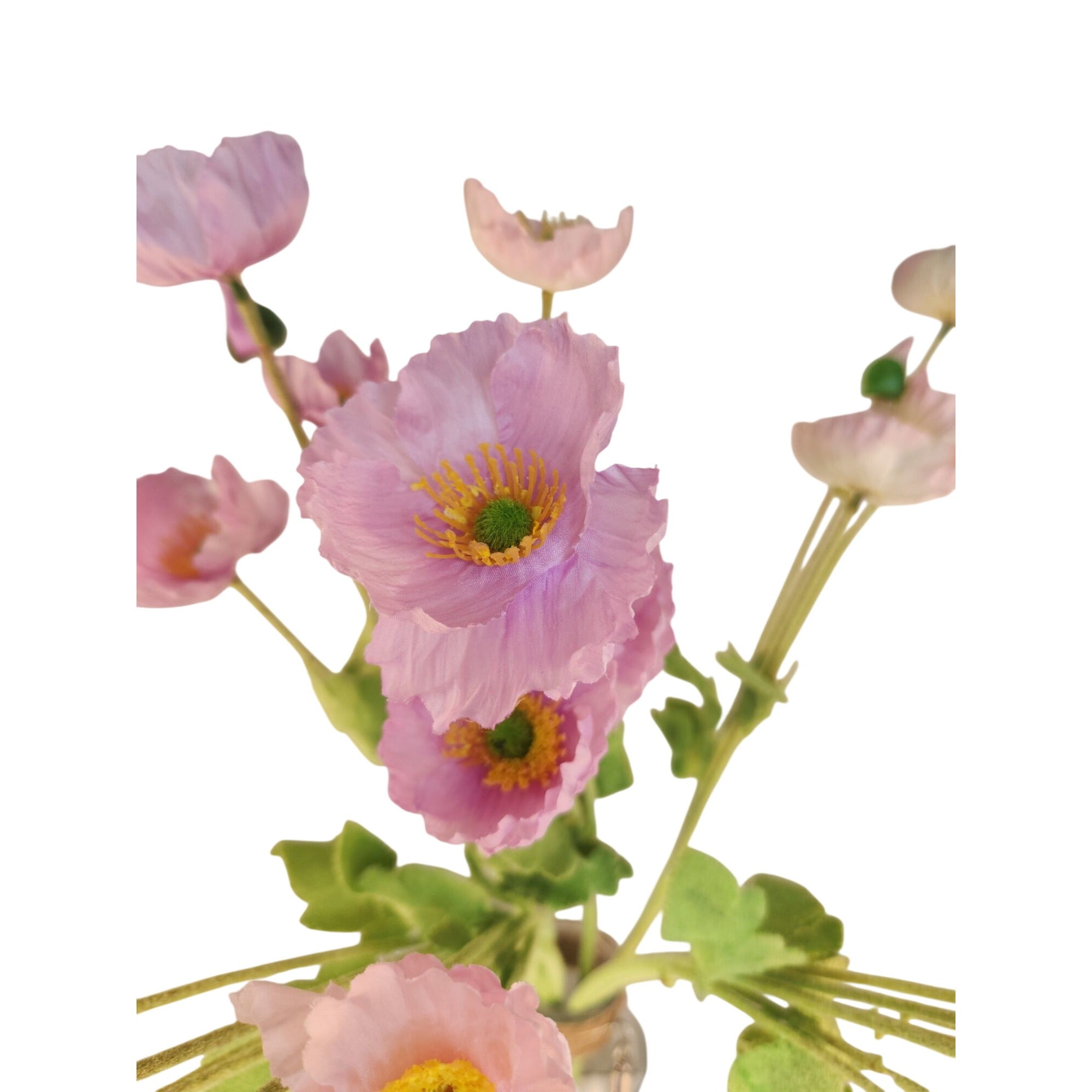 Pink Lavender Artificial Poppy Bouquet 24 Inch Faux Flowers Cottage Home Decor
