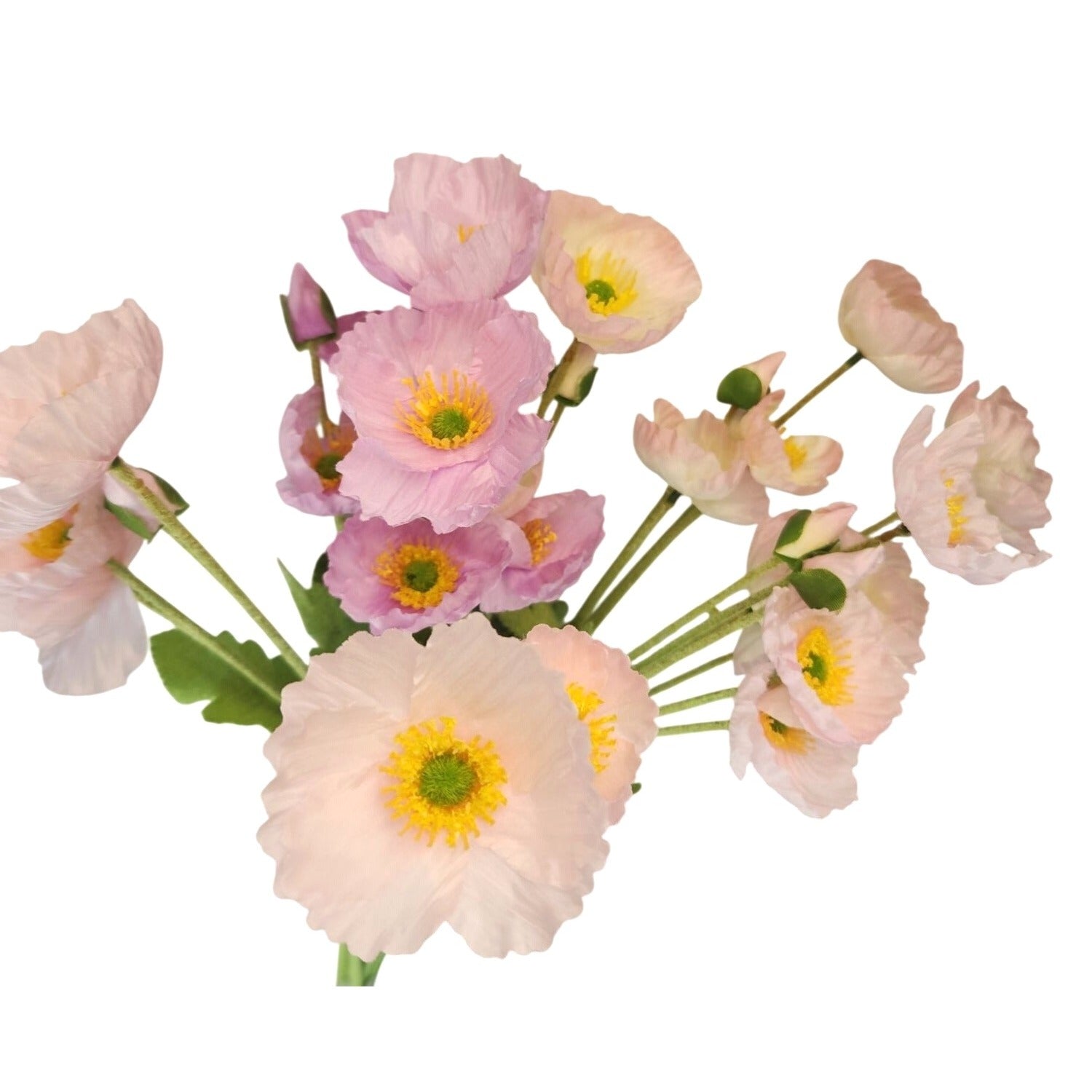 Pink Lavender Artificial Poppy Bouquet 24 Inch Faux Flowers Cottage Home Decor