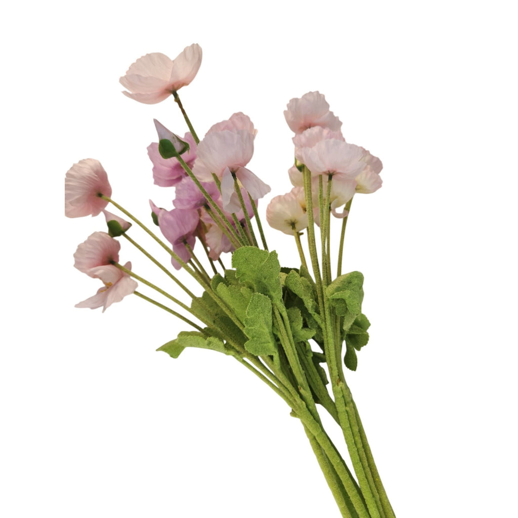 Pink Lavender Artificial Poppy Bouquet 24 Inch Faux Flowers Cottage Home Decor