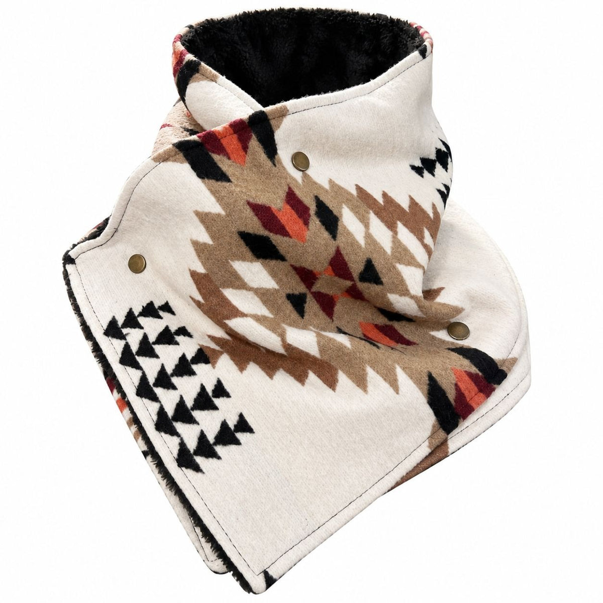 Southwestern Cowl Neck Warmer Scarf 36 x 9.5 Inch Beige Fleece Cowgirl