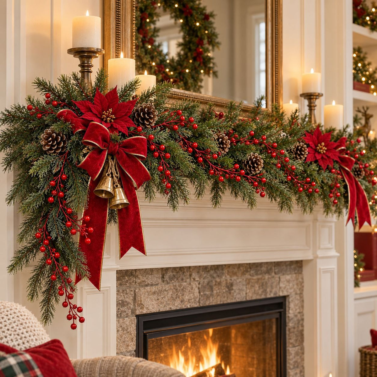 Set of 2 Red Berry Garlands, 36-Inch Artificial Christmas Wreath Accents
