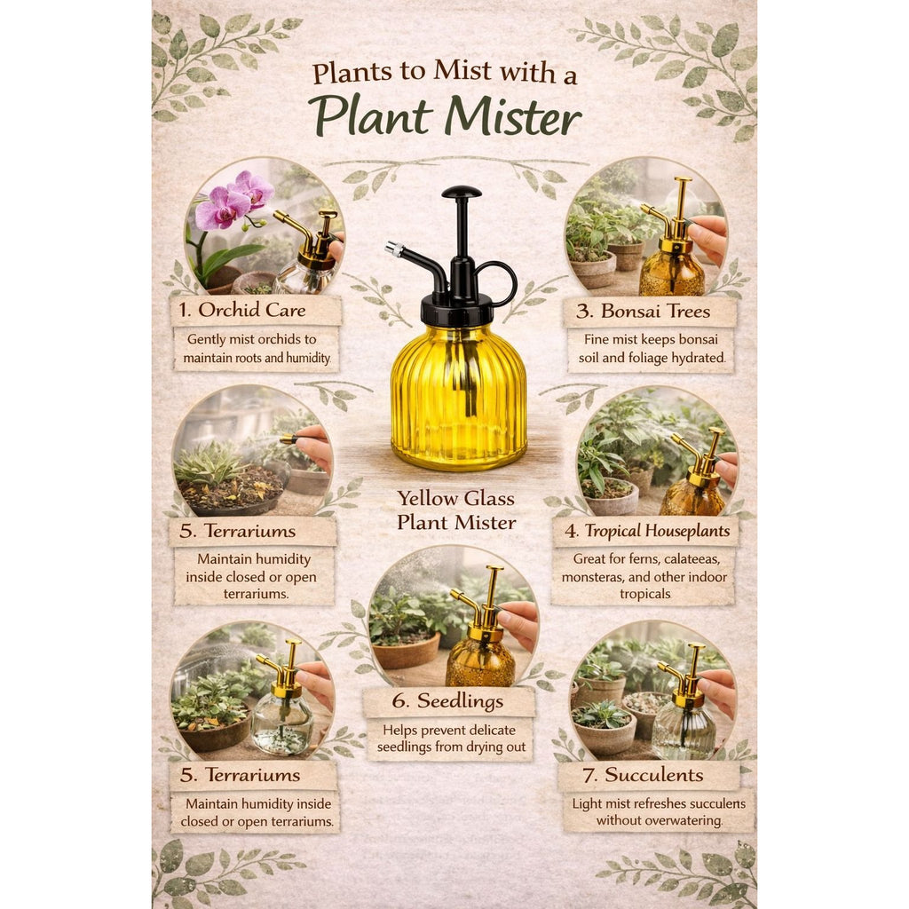 Yellow Glass Plant Mister Spray Bottle 6oz Orchid Bonsai Air Plant Mister