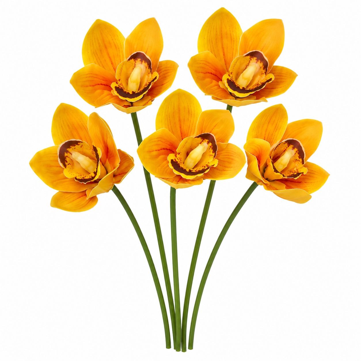 Yellow Orange Artificial Orchid Stems Set of 5, 11 Inch Real Touch