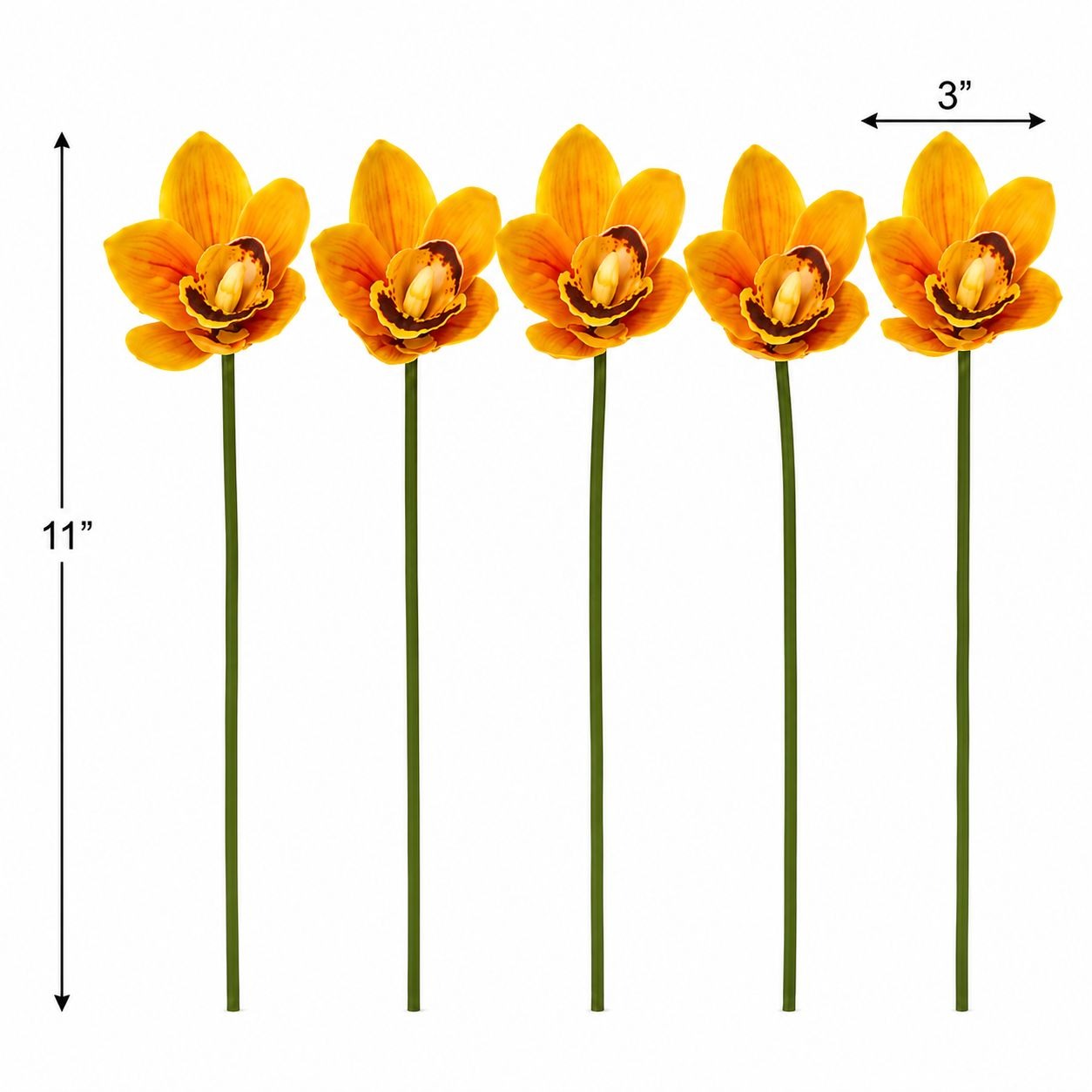 Yellow Orange Artificial Orchid Stems Set of 5, 11 Inch Real Touch