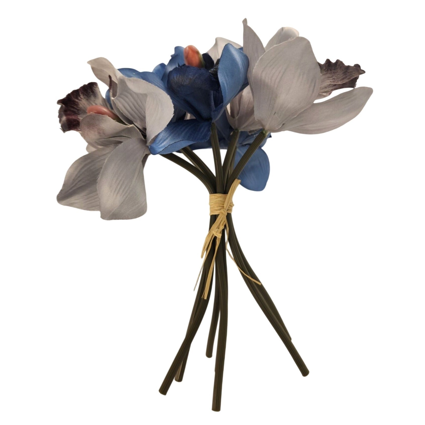Blue Gray Cymbidium Orchid Artificial Flowers 7 Stem Bundle, Faux Orchid Wedding Flowers, DIY Corsage Boutonniere Supply