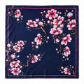 Navy Magnolia Satin Scarf 35x35 Floral Square Hair Head Neck Scarf for Women