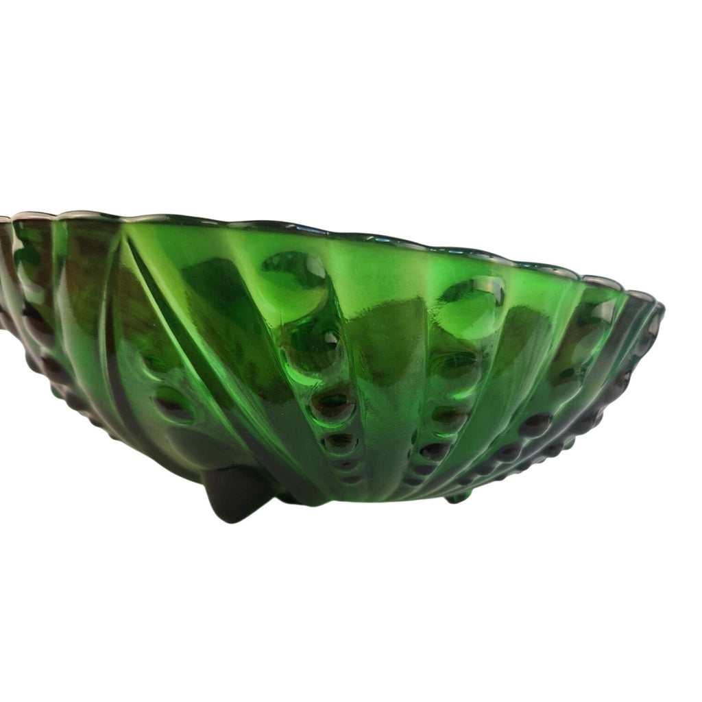 Vintage Anchor Hocking Green Footed Bowl Burple Pattern Dessert Serving Dish 1950s