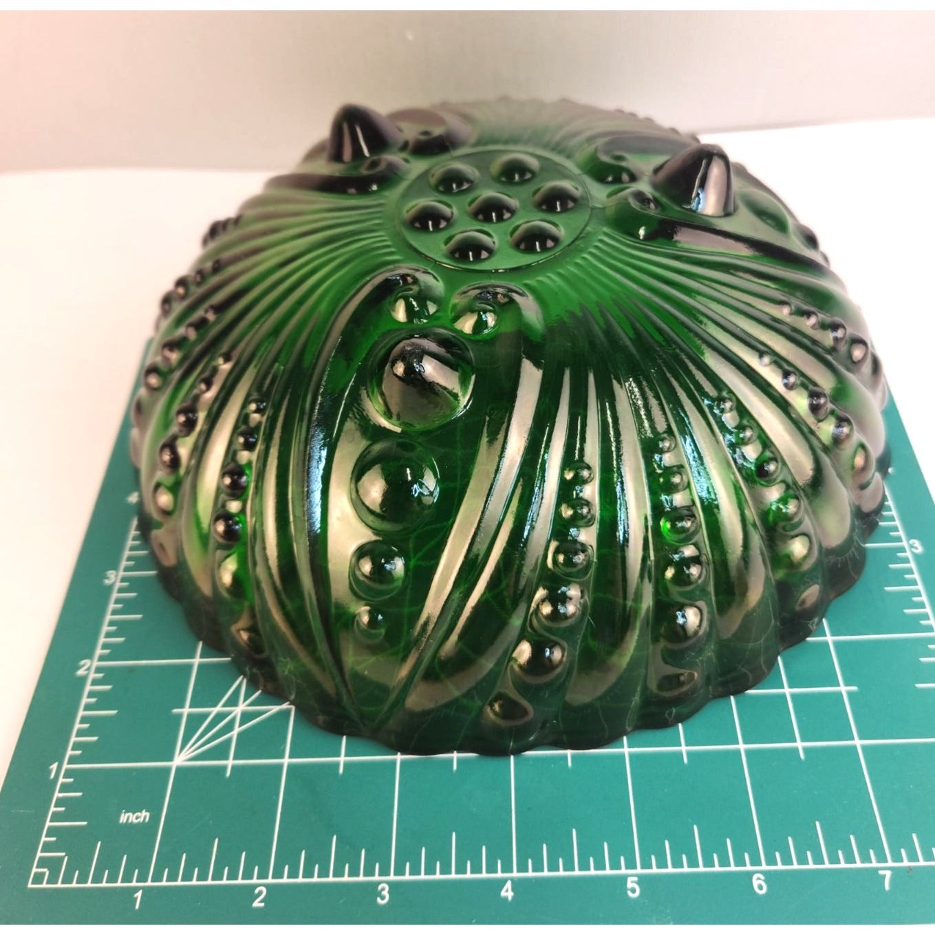 Vintage Anchor Hocking Green Footed Bowl Burple Pattern Dessert Serving Dish 1950s