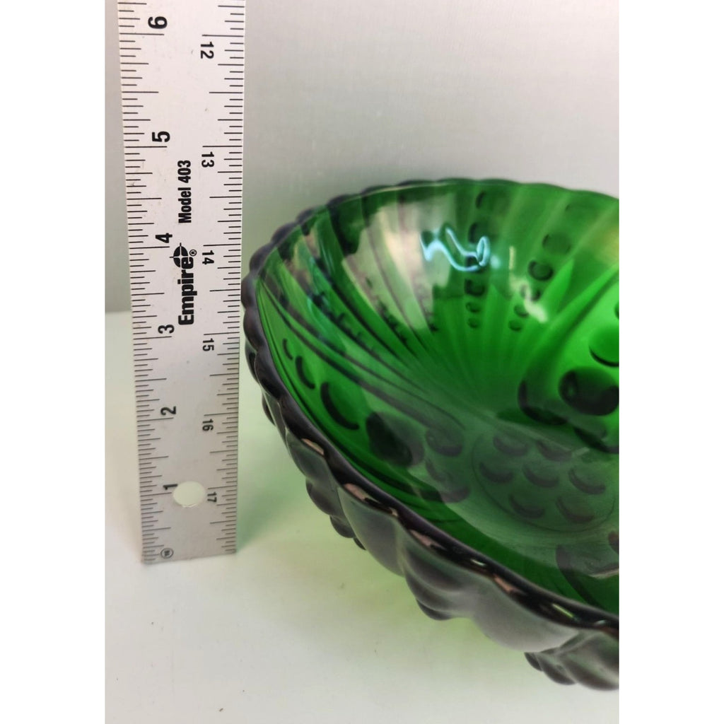 Vintage Anchor Hocking Green Footed Bowl Burple Pattern Dessert Serving Dish 1950s
