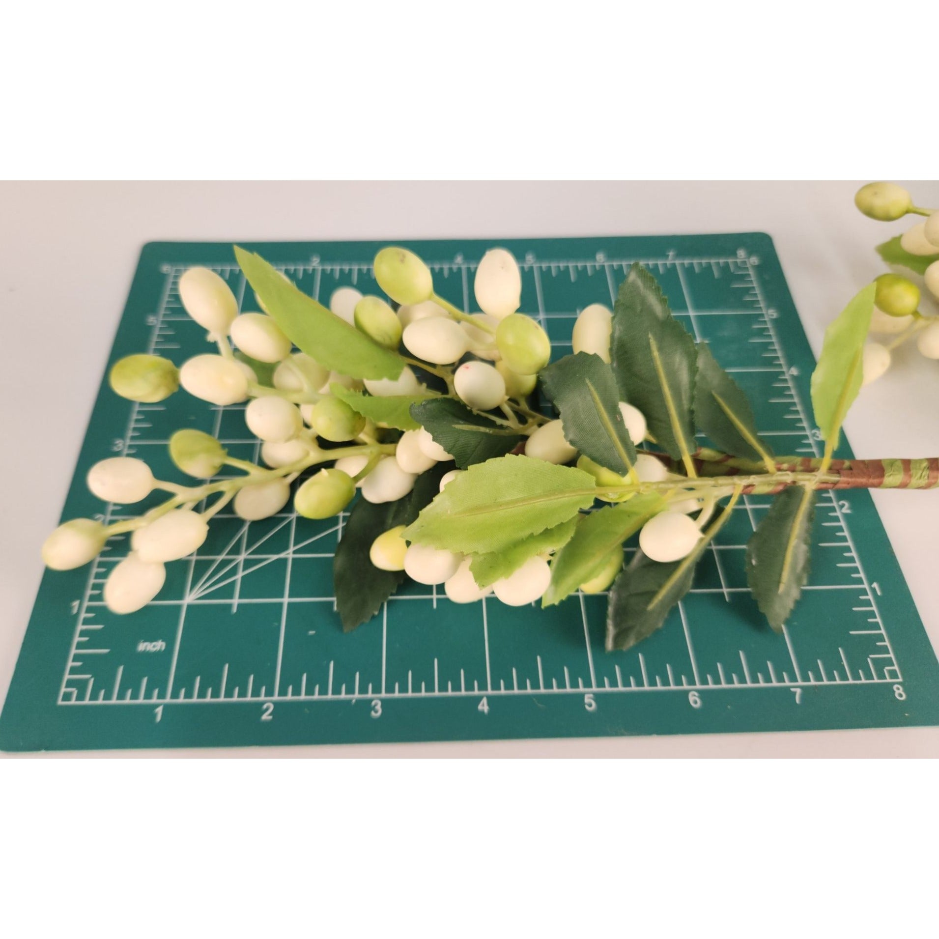 Artificial Berry Stem 15 Inch Faux White Berries Green Leaves Farmhouse Floral Decor Vase Filler