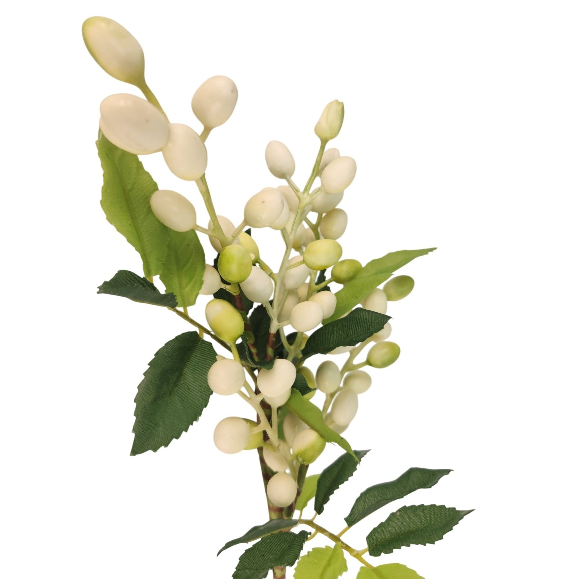 Artificial Berry Stem 15 Inch Faux White Berries Green Leaves Farmhouse Floral Decor Vase Filler