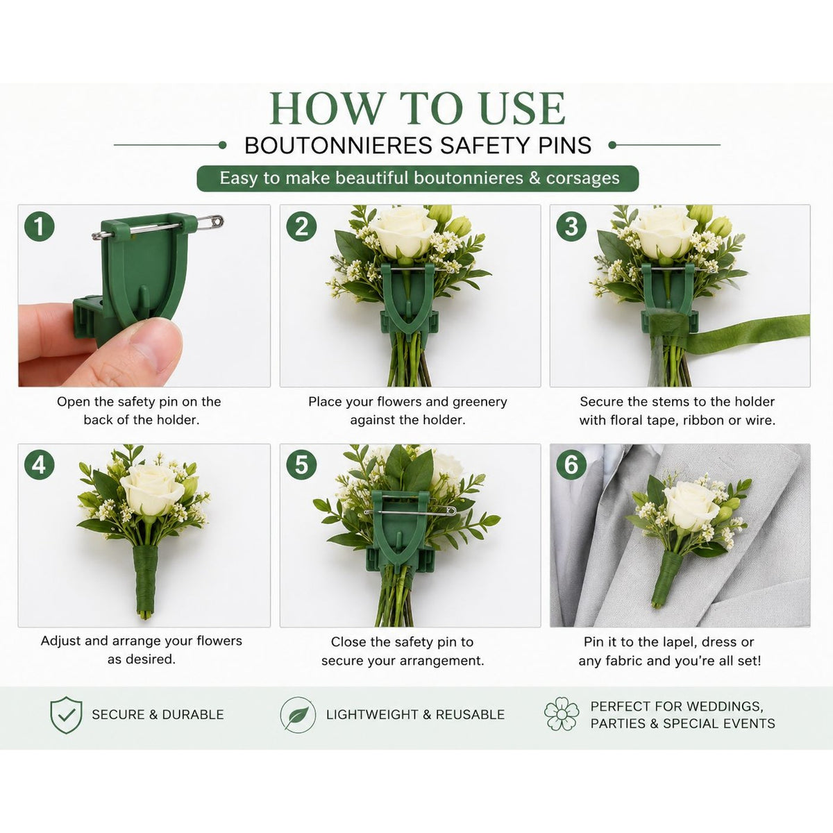 Boutonniere Pins Set of 2 Corsage Pin Holders Floral Safety Pins Wedding Flower Holders DIY Boutonniere Supplies Prom Corsage Making