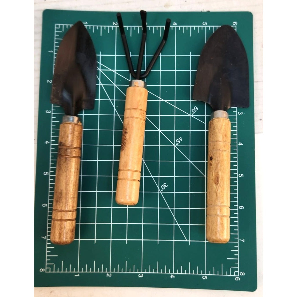 Miniature Gardening Tool Set | Wooden Handles & Metal Heads | 3-Piece 6" Set
