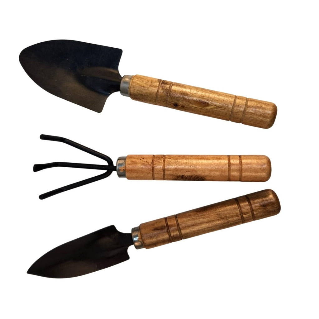 Miniature Gardening Tool Set | Wooden Handles & Metal Heads | 3-Piece 6" Set