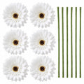 6 White Artificial Gerbera Daisy Heads, 3.5 Inch, with Separate Wired Stems