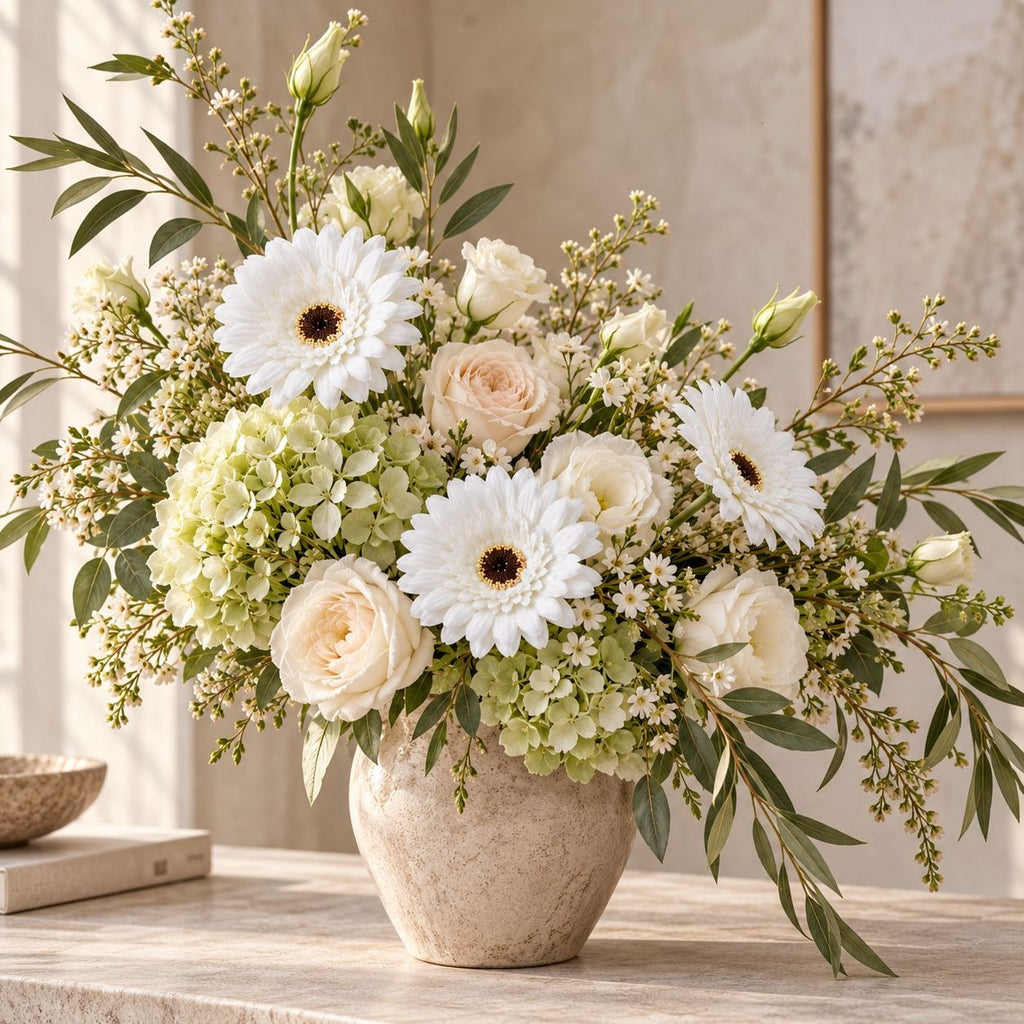 6 White Artificial Gerbera Daisy Heads, 3.5 Inch, with Separate Wired Stems