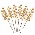 6 Matte Gold Artificial Berry Stems, 8-Inch Faux Christmas Wreath Picks