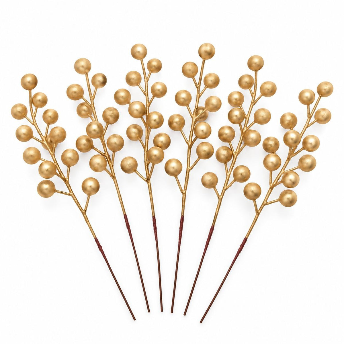 6 Matte Gold Artificial Berry Stems, 8-Inch Faux Christmas Wreath Picks