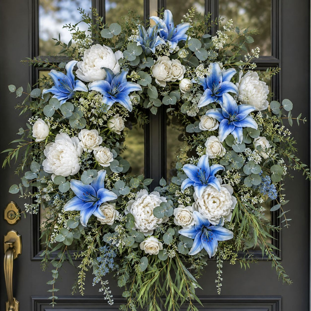 Artificial Blue Lily Stems Set of 2, Real Touch Lily Spray, Blue Wedding Flowers, Faux Lily Bouquet, Floral Arrangement, Wreath Making Sup.